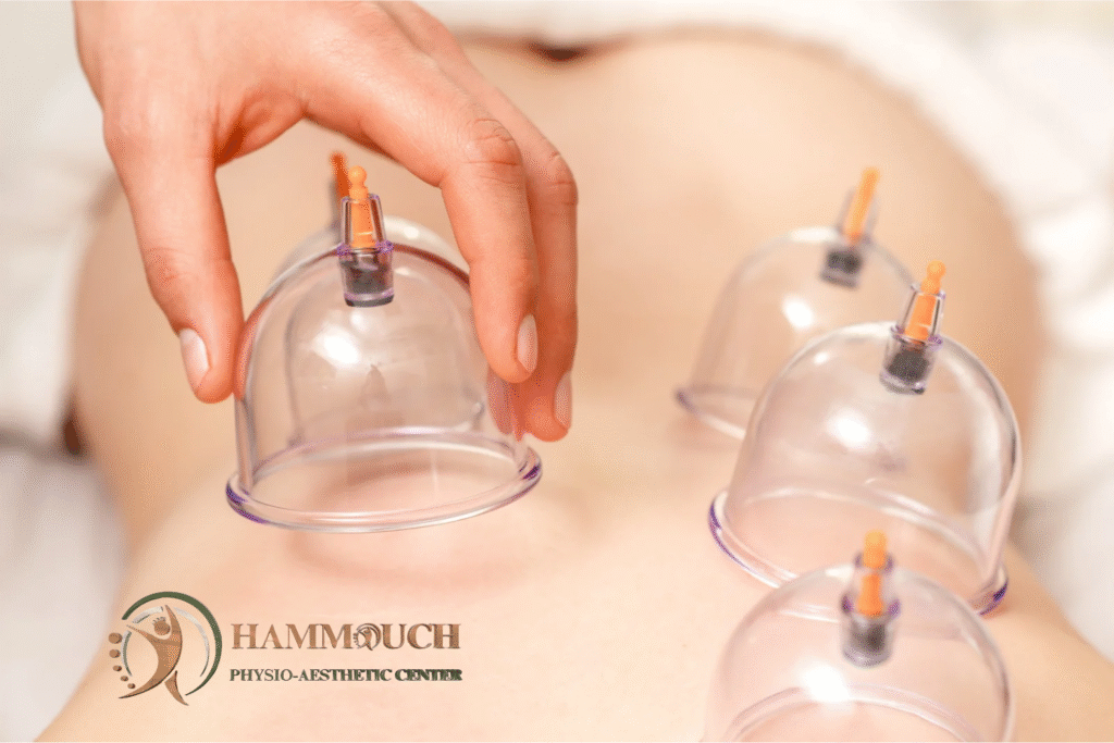 Séance de hijama à Fès au Hammouch Center avec application de ventouses pour améliorer la circulation et soulager les douleurs musculaires.
