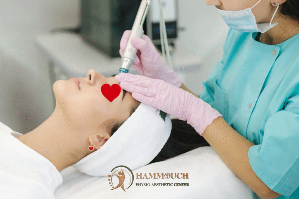 Soin HydraFacial à Fès au Hammouch Center, utilisant un appareil professionnel pour nettoyer, exfolier et hydrater la peau du visage en profondeur.